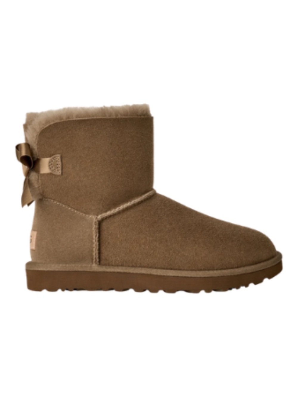 Women's UGG Mini Bailey Bow II Winter Boot, Light Bronze Suede. 1016501